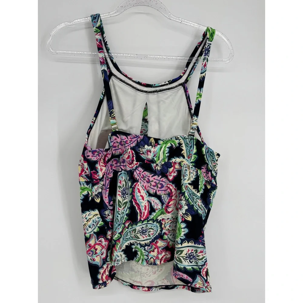 Liz Claiborne Sz XXL Paisley Floral Halter Tankini Swim Top Keyhole Navy Blue